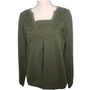 Hastings & Smith Green Faux Twin Set Embroidered S
